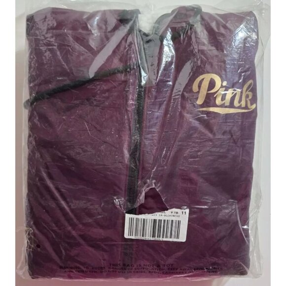 NEW Victoria's Secret PINK Anorak Windbreaker Hoodie Sherpa Black Orchid M - L - Picture 3 of 5